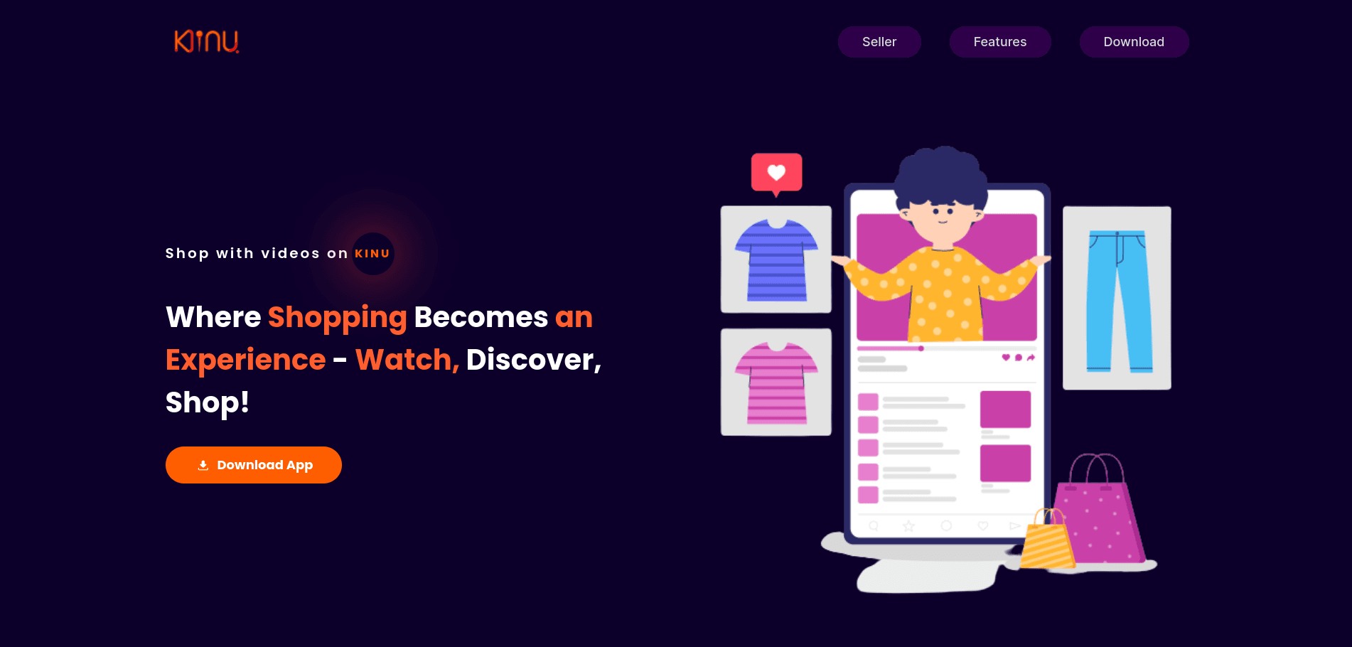 Kinu shopping app - landing page